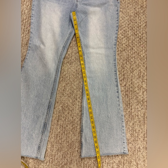 Cleo + Wolf Jeans Women's 31W/34L Blue High Rise Bootcut Raw Hem Button Fly Pant - Picture 4 of 11